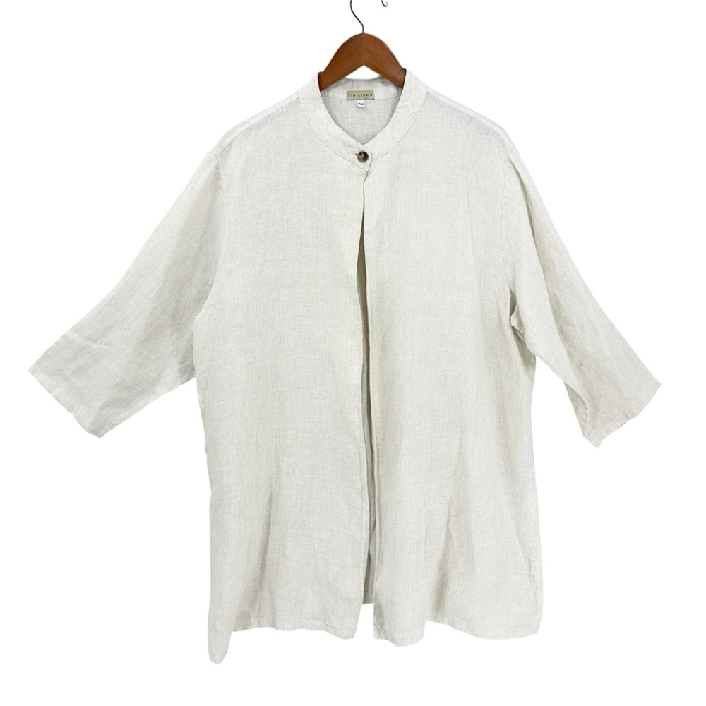 TIN LIZZIE 100% Linen Tunic Top Jacket One Button Cream